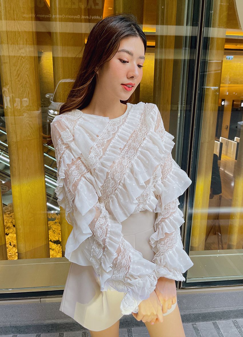 S380 เสื้อลูกไม้ระบายแขนยาวสไตล์เกาหลี